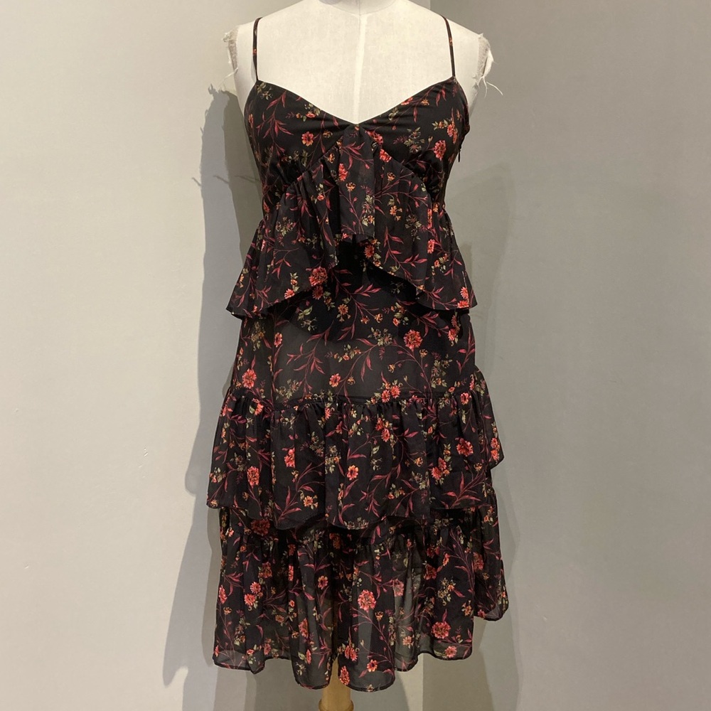 Scripted Floral Ruffle Dress